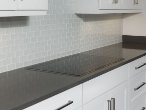 Cemento silestone with an eased edge.